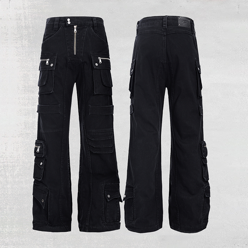CATSSTAC 铠甲重磅炮弹裤黑色 多口袋工装裤 宽松直筒