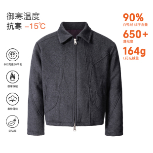 轻奢质感 CATSSTAC 650蓬 90白鸭绒 锁温保暖 裂痕羊毛羽绒服