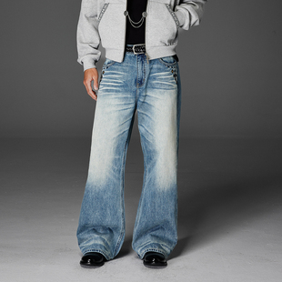 CATSSTAC 图腾刺绣水洗牛仔裤男 宽松直筒 修饰腿型 舒适百搭