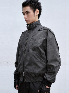 CATSSTAC飞片解构重磅bomber外套男cleanfit小众设计双开拉链夹克