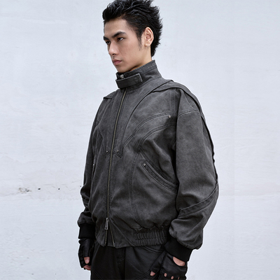 CATSSTAC飞片解构重磅bomber外套男cleanfit小众设计双开拉链夹克