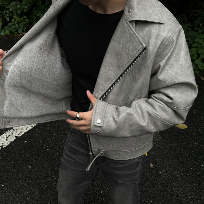 CATSSTAC 多形态斜拉链白色皮座山雕cleanfit小众设计休闲外套男