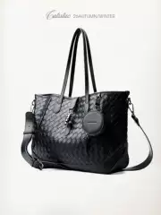Catsstac Lingwu Woven Two-In-One Shoulder Bag, Checkered Weave, Large-Capacity Commuter Bag