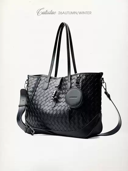 Catsstac Lingwu Woven Two-In-One Shoulder Bag, Checkered Weave, Large-Capacity Commuter Bag