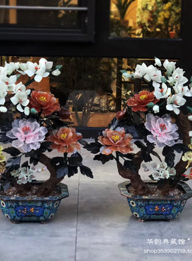 北京特色手工艺品 精品景泰蓝玉石盆景 宫廷范 会所酒店大堂摆件