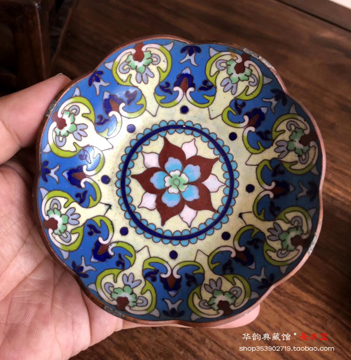 库存老货 景泰蓝碗盘 银蓝工艺 双面掐丝花边圆碗  外事礼品 收藏