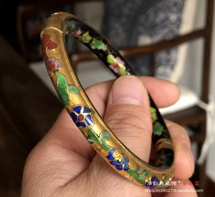 库存老货 正宗北京传统手工艺景泰蓝粗金地手镯 古装百搭首饰礼品