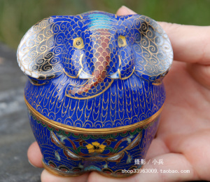 库存老货 北京特色手工艺品景泰蓝动物 大象首饰 收纳盒 家居摆件