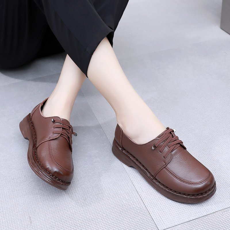 上海花牌真皮防滑软底老人皮鞋