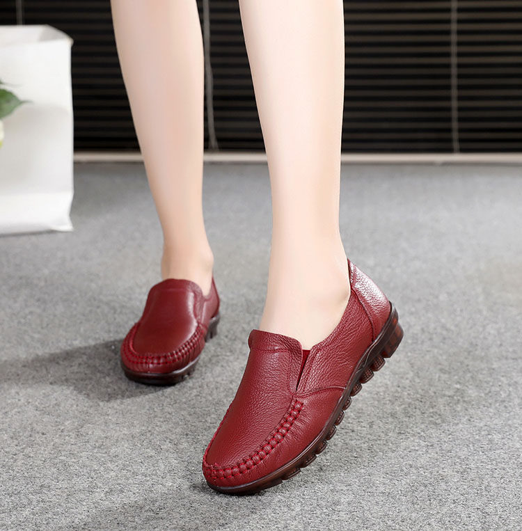 上海花牌真皮女鞋平底深口一脚蹬复古单鞋牛筋软底舒适百搭女皮鞋,女鞋,深口单鞋,淘宝优惠券,粉丝福利购,淘宝优惠卷