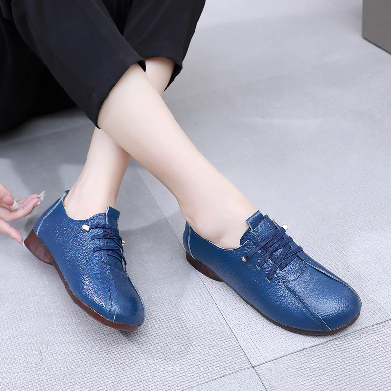 上海花牌真皮单鞋平底女鞋