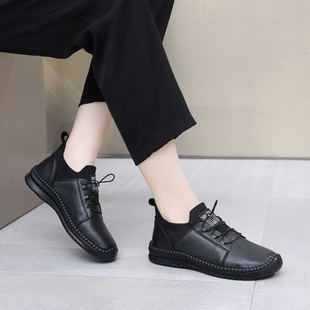 一脚蹬妈妈鞋 软底防滑耐磨走路不累脚大码 真皮女鞋 上海花牌秋冬季