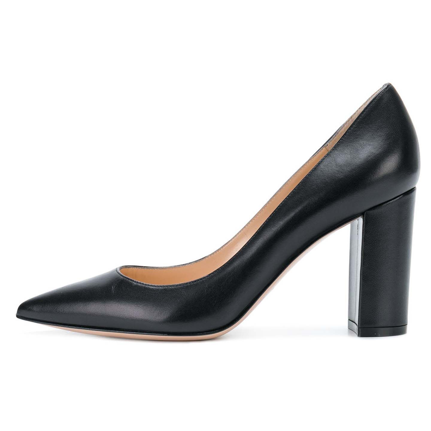 尖头高跟单鞋女粗跟春夏裸色百搭浅口羊皮职业新款瓢鞋女鞋2025