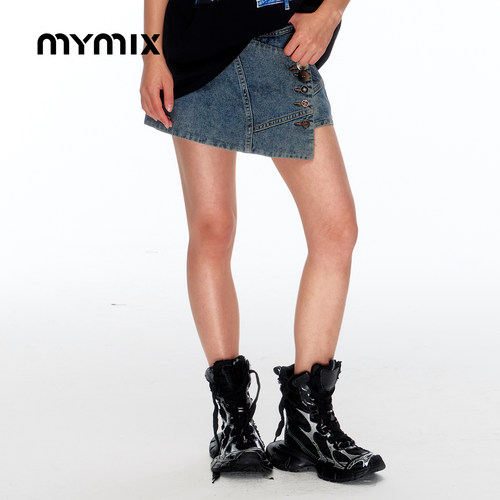 MYMIX美式复古高腰牛仔短裤女