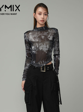 MYMIX我的组合2024冬季新款女装时尚百搭高领不规则打底衫长袖T恤