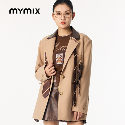MYMIX撞色拼接翻领西服宽松外套