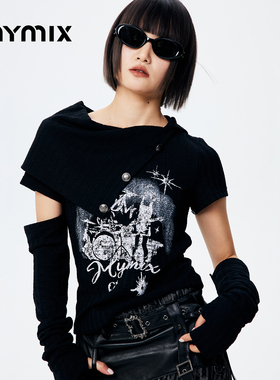 【26春新品】MYMIX时尚个性简约风修身一字肩短款长袖针织衫女装