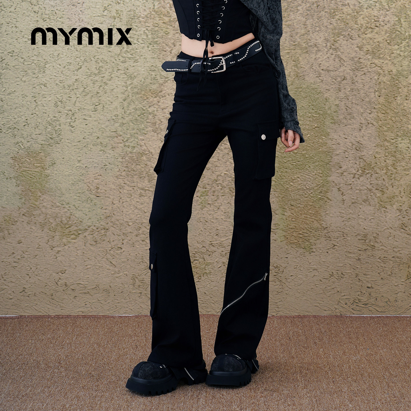 【25秋新品】MYMIX美式复古做旧水洗多口袋工装女拉链微喇休闲裤,女装/女士精品,休闲裤,淘宝优惠券,粉丝福利购,淘宝优惠卷