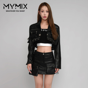 女装 新款 通勤百搭翻领黑色休闲夹克短外套 组合2024秋季 MYMIX我