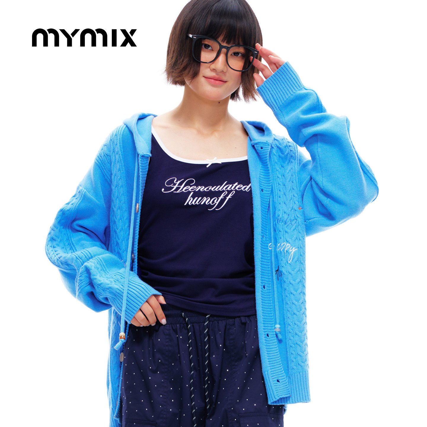 mymix连帽针织开衫女秋季新款图片