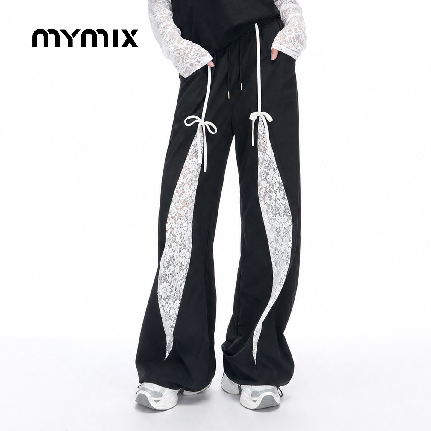mymix26高腰阔腿蕾丝休闲裤图片