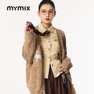 【26春新品】MYMIX时尚潮流条纹长袖翻领衬衫修身短款休闲外套女