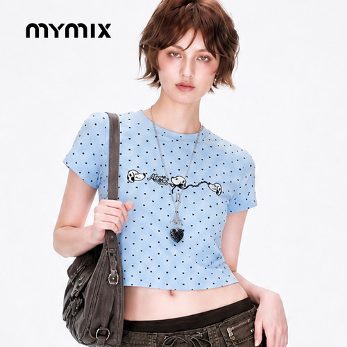 mymix26秋季卡通波点短款T恤