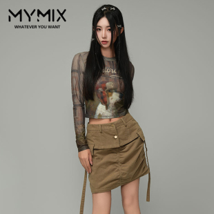 组合2024冬季 通勤图案圆领绿色长袖 新款 时尚 T恤 女装 MYMIX我