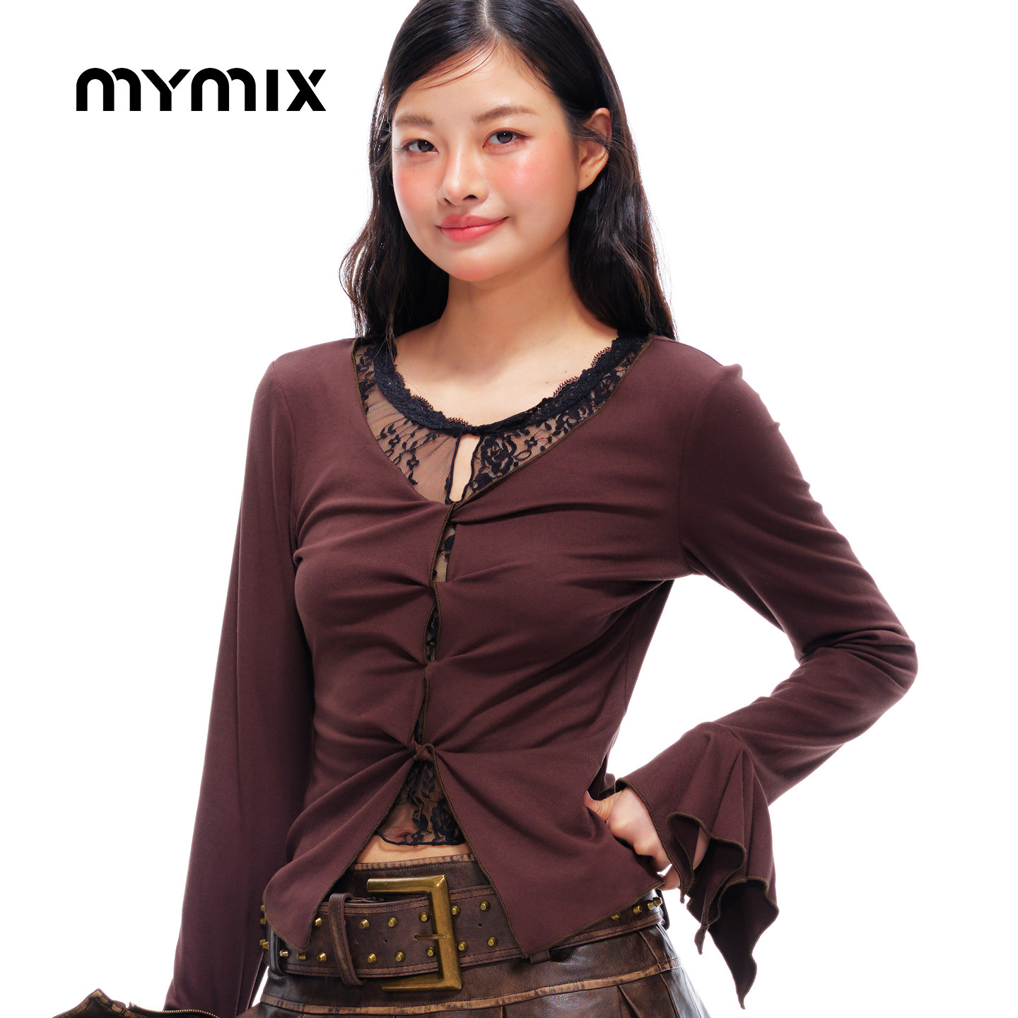 mymix26秋季修身短款纽扣T恤图片