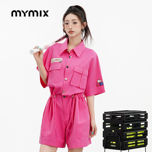 MYMIX美式工装风字母刺绣连体衣