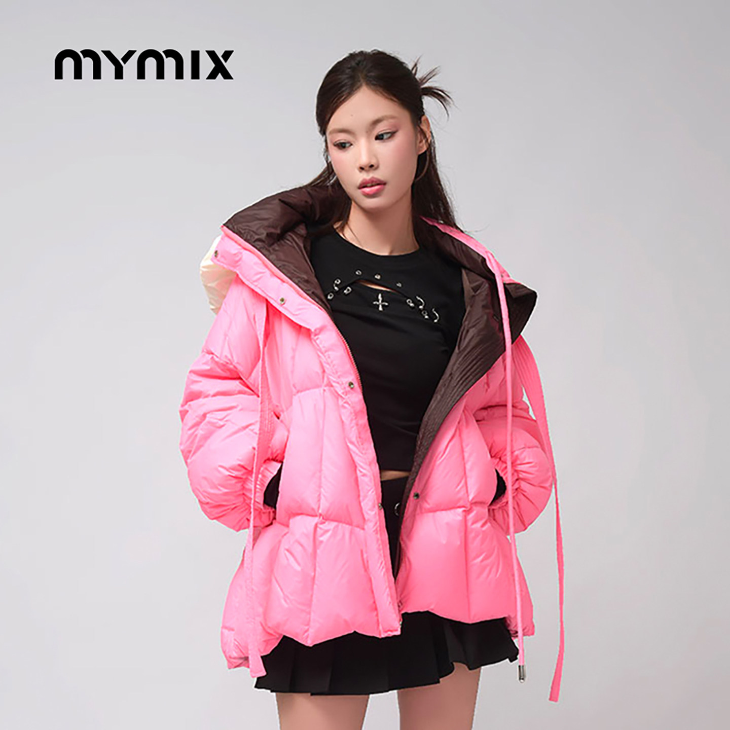 MYMIX中长款连帽羽绒服面包服图片