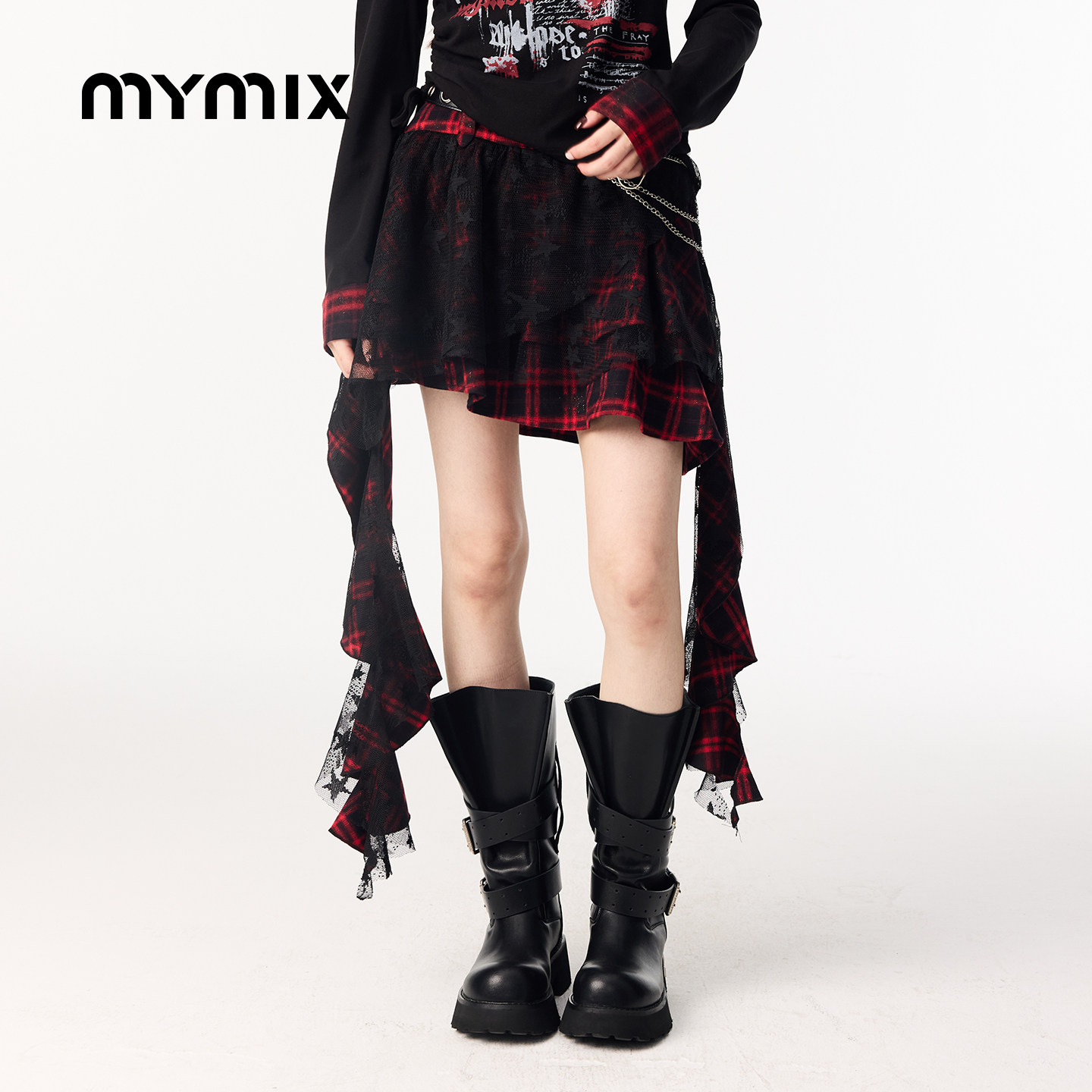 【26春新品】MYMIX朋克风格纹飘带高腰休闲短款不规则半身裙子女,女装/女士精品,半身裙,淘宝优惠券,粉丝福利购,淘宝优惠卷