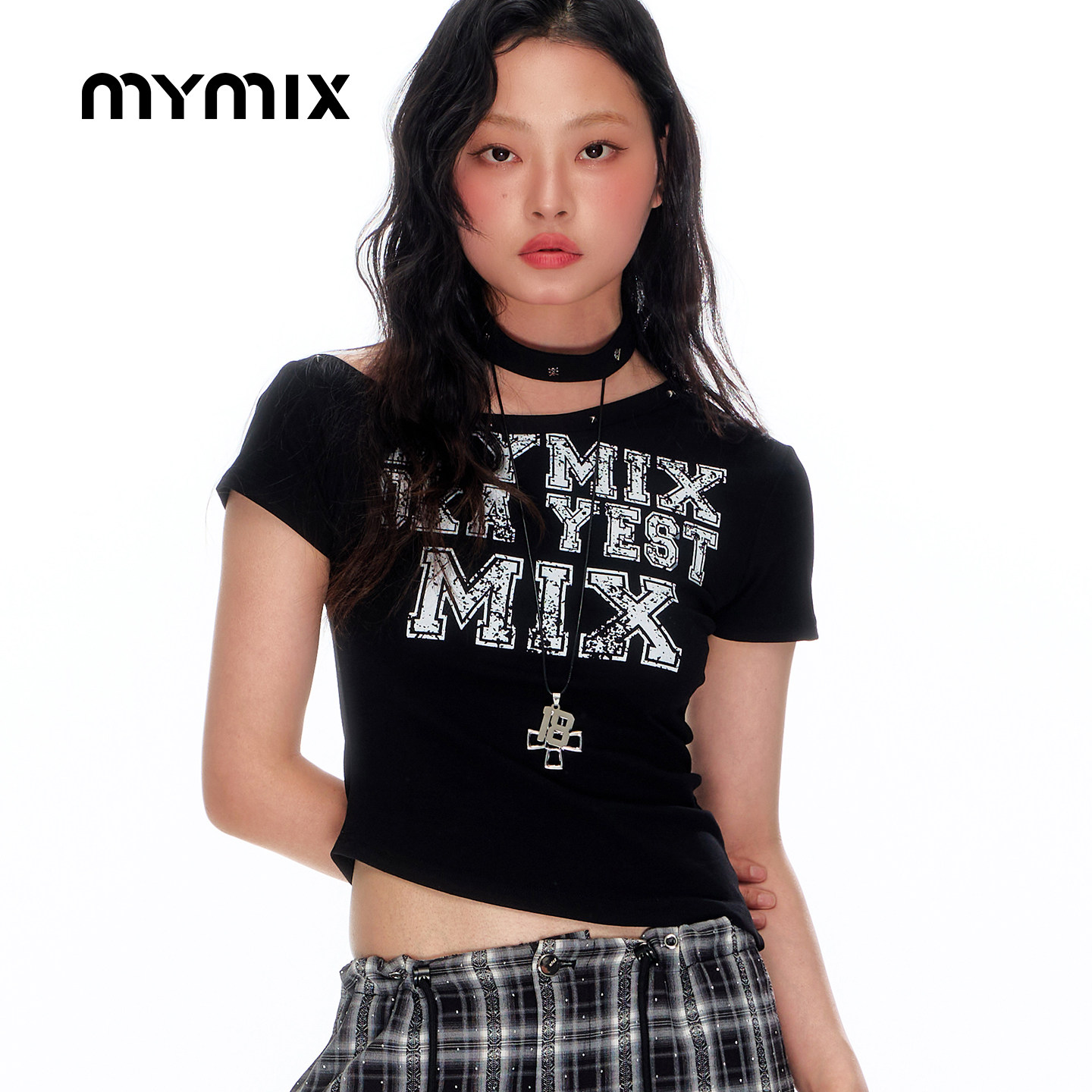 MYMIX夏季字母印花短袖T恤女图片