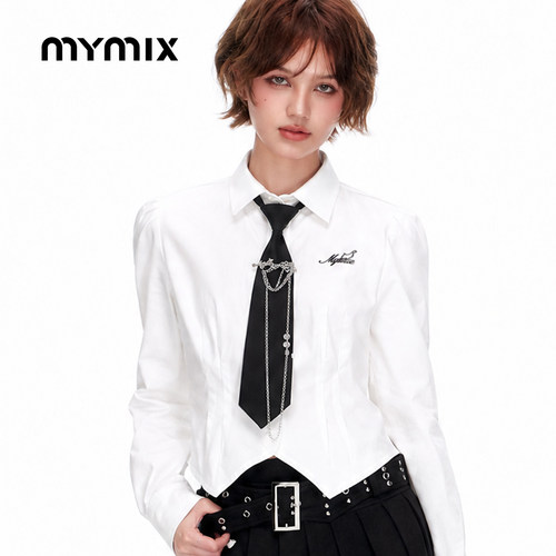 mymix简约修身翻领长袖衬衫女