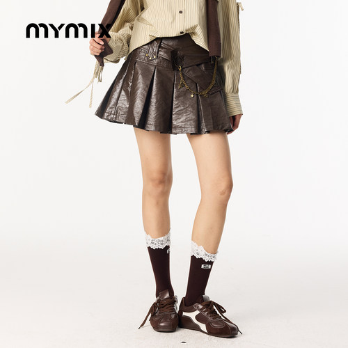 MYMIX潮流高腰百褶短款半身裙