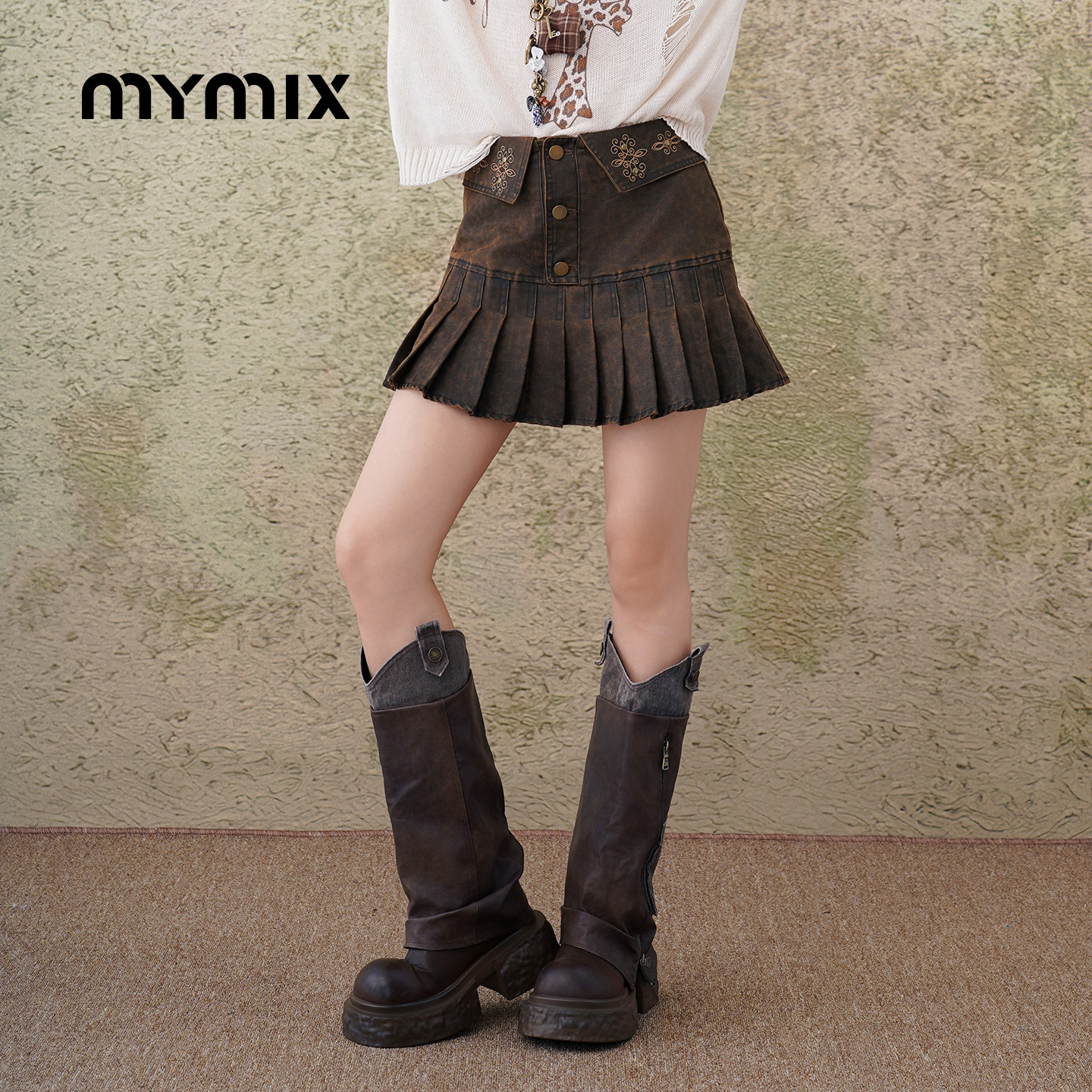 MYMIX美式复古小众高腰半身裙