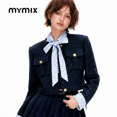 mymix小香风短款长袖夹克女冬