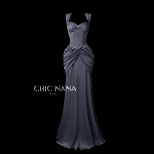 ChicNaNa簪星幕雪性感修身吊带长款连衣裙缎面晚礼服年会生日宴会