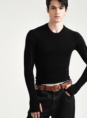 Retro 21 R21 单缝线纯色结构穿指德绒发热保暖打底长袖上衣