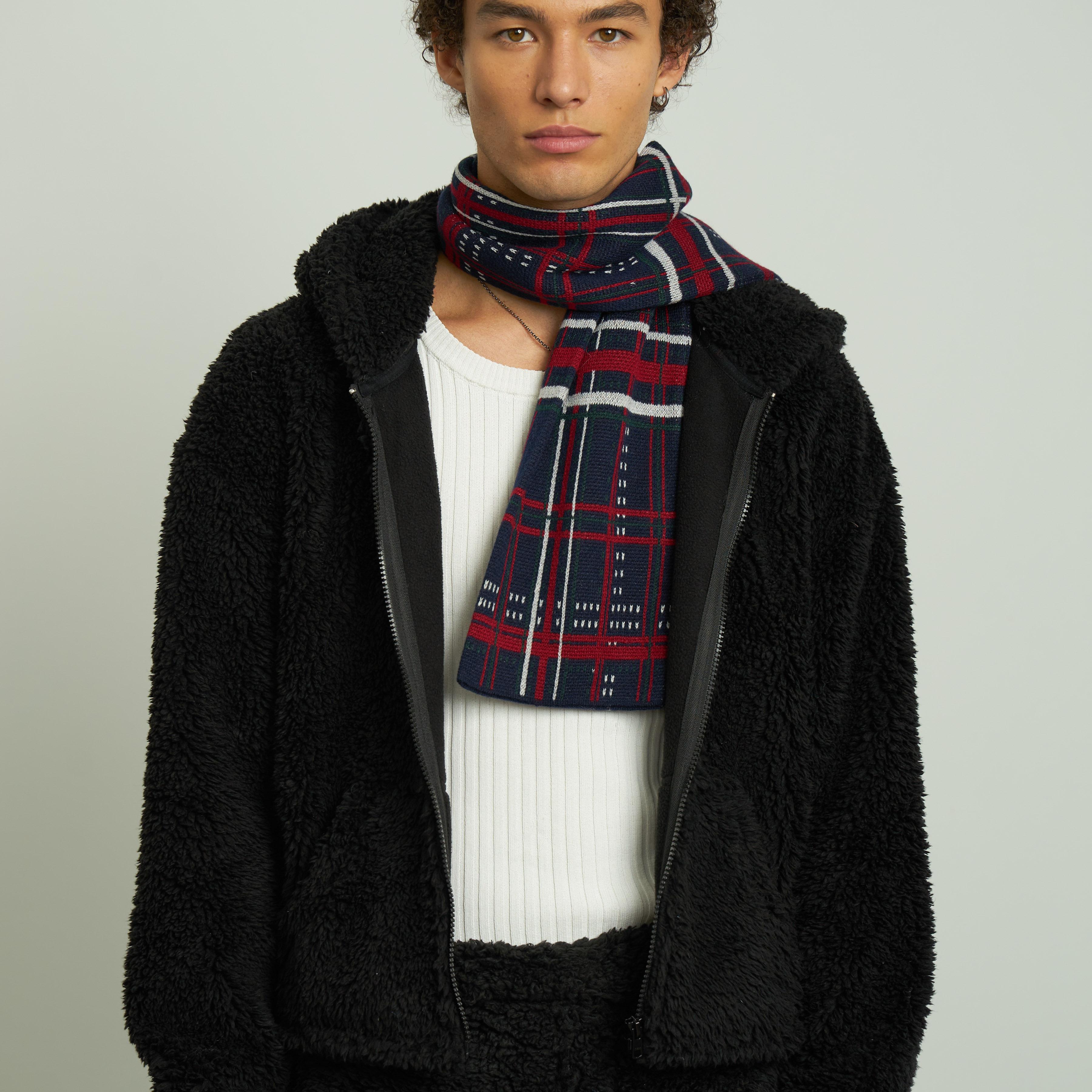 RETRO21 R21 红色秋冬拼色复古条纹羊毛围巾