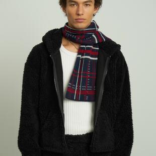 RETRO21 R21 红色秋冬拼色复古条纹羊毛围巾