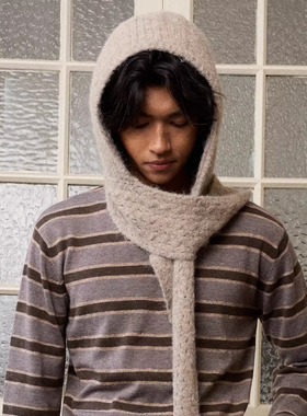 Retro 21 R21 羊毛针织趣味造型连帽长围巾巴拉克拉法帽护耳帽