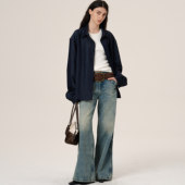 衬衫 Retro21 型翻领纽扣式 仿单宁牛仔长袖 R21 休闲版