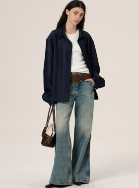 Retro21 R21 休闲版型翻领纽扣式仿单宁牛仔长袖衬衫