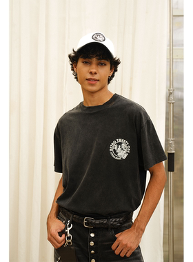 RETRO21黑色成衣染色复古插画印花短袖