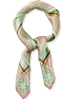 Retro21 R21 100%桑蚕丝牛油果色品牌logo丝巾