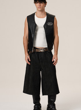 Retro21 R21 定制赤耳黑色宽松牛仔七分短裤