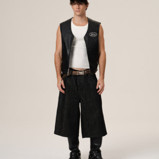 Retro21 R21 定制赤耳黑色宽松牛仔七分短裤