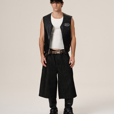 Retro21 R21 定制赤耳黑色宽松牛仔七分短裤