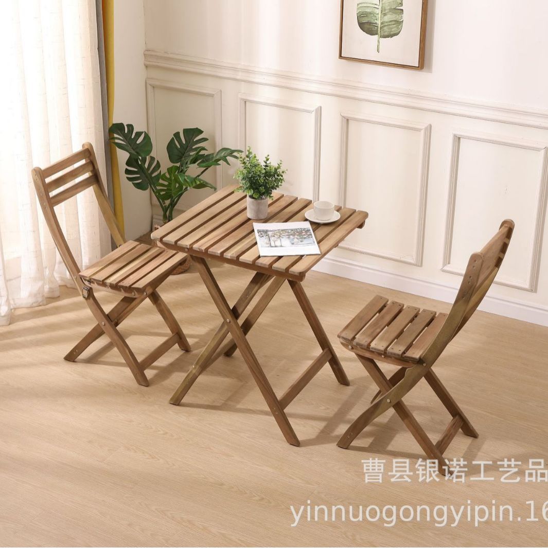 户外阳台桌椅庭院小桌组合折叠桌子休闲餐桌花园实木桌折叠桌